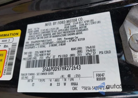 2017 Ford Fusion Titanium from USA, damaged, VIN 3FA6P0D97HR272643